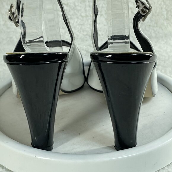 Pierre Dumas High Heels Womens 7.5 M Black White 3.5 Inch Block Heel Adjustable - Picture 4 of 10